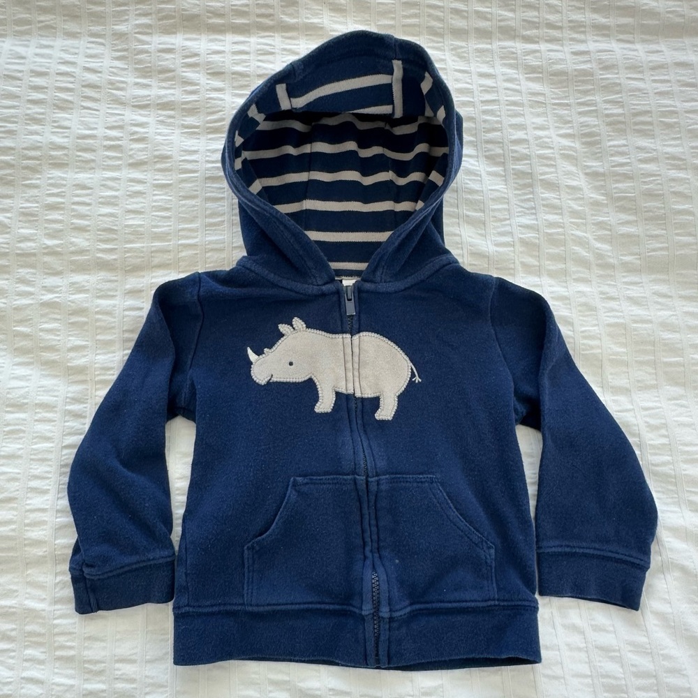 Carter's Navy Striped Rhino Hoodie, Size 18M